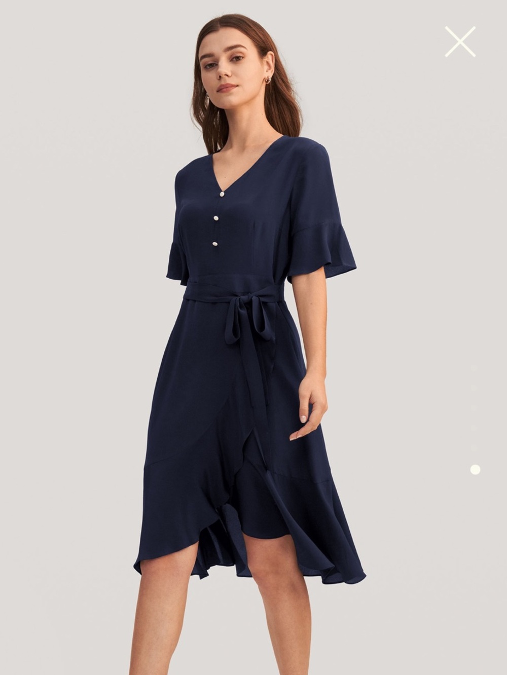 LILYSILK Ruffle Trim V-Neck 16MM Silk Dress Navy Blue Size 8